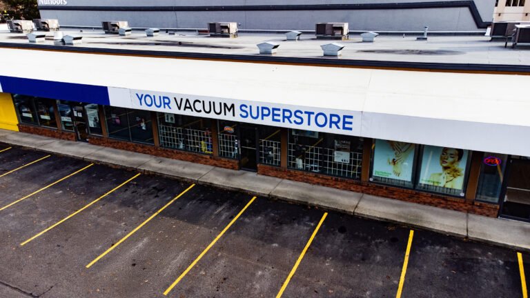 Aerial view of the Your Vacuum Superstore storefront in Kelowna, BC